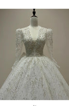 Load image into Gallery viewer, Long Sleeve Wedding Dress Sexy Deep V-neck Lace Applique Bridal Dress With A Bow
