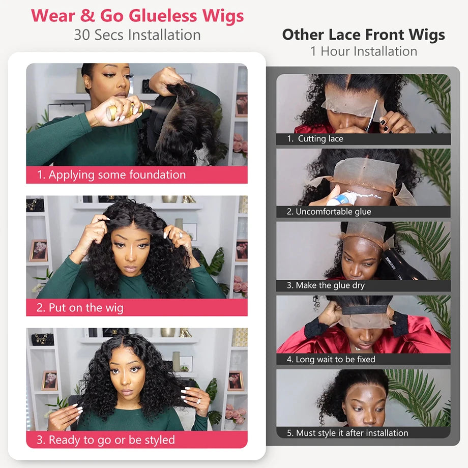 Glueless Curly  Human Hair Pre Plucked Pre Cut BOB Wig 5x5 Deep Wave  Wig