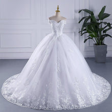 Load image into Gallery viewer, Luxury Embroidery Short Cap Sleeves Sweep Train Lace Wedding Gowns
