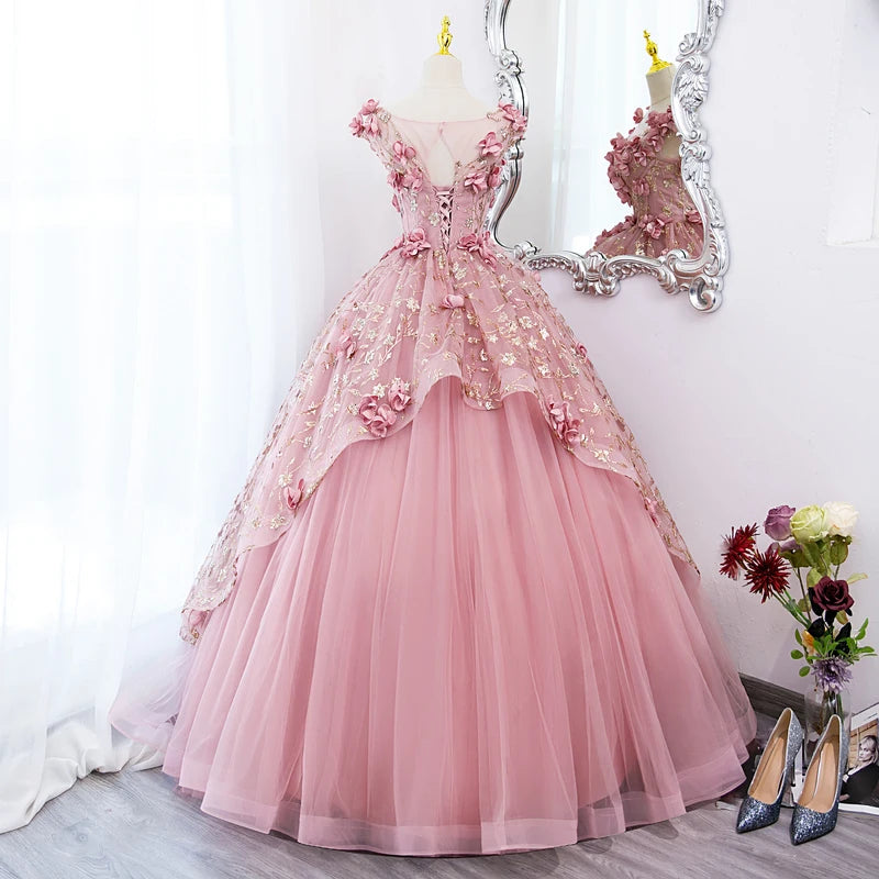 3D Flowers Sweetheart Garden Pink Quinceanera Dresses