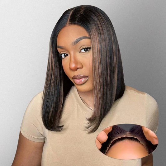 Glueless Wigs Human Hair Pre Plucked Pre Cut P1b/30 Straight Bob Wig With Natural Hairline