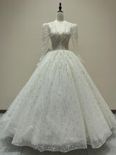 Load image into Gallery viewer, Long Sleeve Wedding Dress Sexy Deep V-neck Lace Applique Bridal Dress With A Bow
