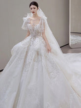 Load image into Gallery viewer, Luxury Wedding Dress Lace Embroidery Backless Sweep Train Custom Made
