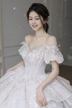Load image into Gallery viewer, Bridal Dress Off The Shoulder Boat Neck With Bow Sequins Sweep Train
