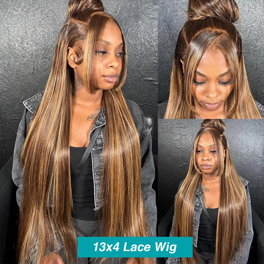 13x6 Highlighted  4/27 Colored Straight Ombre Lace Frontal Wigs Pre Plucked With Baby Hair