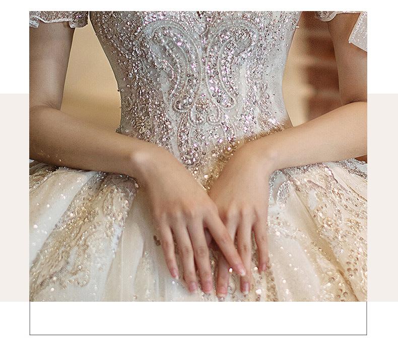 Short Sleeve Embroidered Tulle Ball Gown Wedding Gowns Shinny Princess