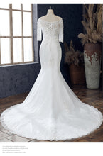 Load image into Gallery viewer, Boat Neck Mermaid Wedding Dress Lace Up Applique Bridal Dress
