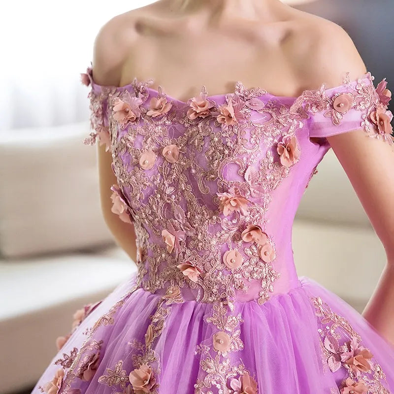 Light Purple Quinceanera Dresses Party Prom Lace Embroidery Off The Shoulder Ball Gown Quinceanera Dress