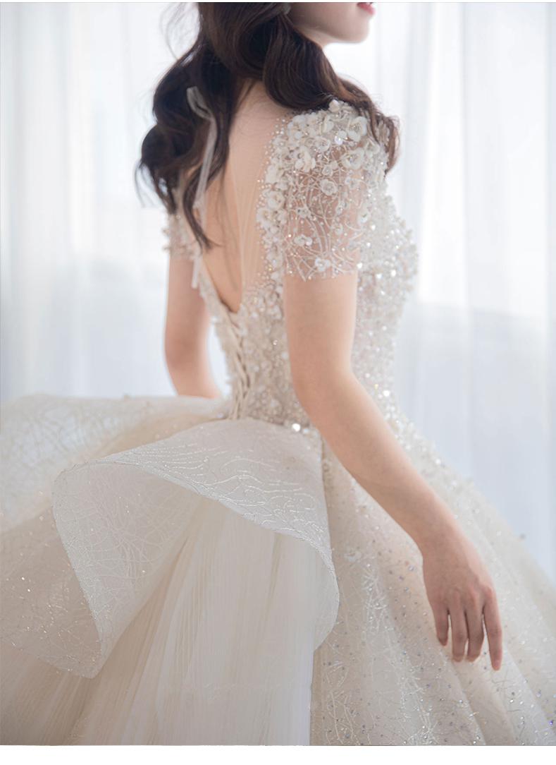 Handmade Luxury Shining Sequins Princess Ball Gown With Sweep Train Vintage