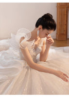 Load image into Gallery viewer, Luxury Sling Wedding Dress Boat Neck Glittery Pearls Lace Dress
