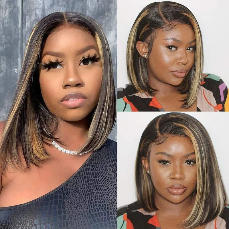 Wear and Go Glueless Bob Wigs Human Hair Pre Plucked Pre Cut P1b/27 10 IN 5x5 HD Lace Closure Wig Highlight 100% Human Hair Wigs