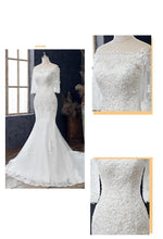 Load image into Gallery viewer, Boat Neck Mermaid Wedding Dress Lace Up Applique Bridal Dress
