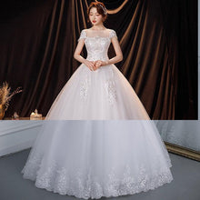 Load image into Gallery viewer, Classic O Neck Short Sleeve Wedding Dress Shining Sequins Wedding Gown Plus Size Lace Bridal Dress Vestido De Noiva Robe Mariage

