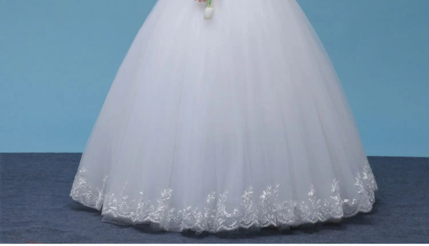 Lace A- Line O-neck Wedding Dresses Cheap Floor Length Ivory Bride Gowns Custom Made