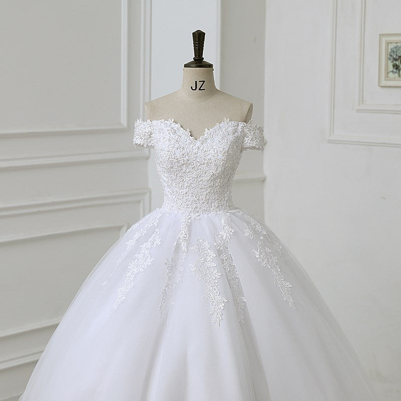 Off The Shoulder Beading Wedding Dress Ball Gown Pearls Bridal Dress