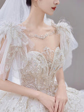 Load image into Gallery viewer, Luxury Wedding Dress Lace Embroidery Backless Sweep Train Custom Made
