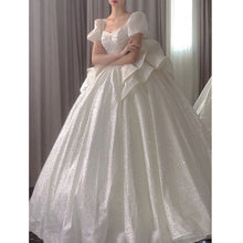 Load image into Gallery viewer, Sweetheart Beading Pearls Puff Sleeve Big Butterfly Back Lace Up Wedding Gowns
