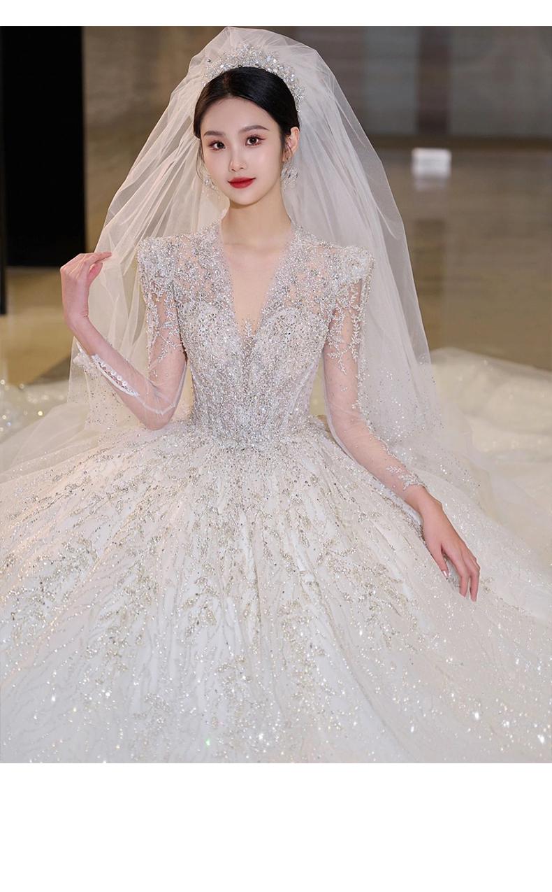 Luxury Glittery Long Sleeve Lace Up Bridal Dress