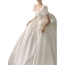 Load image into Gallery viewer, Sweetheart Beading Pearls Puff Sleeve Big Butterfly Back Lace Up Wedding Gowns
