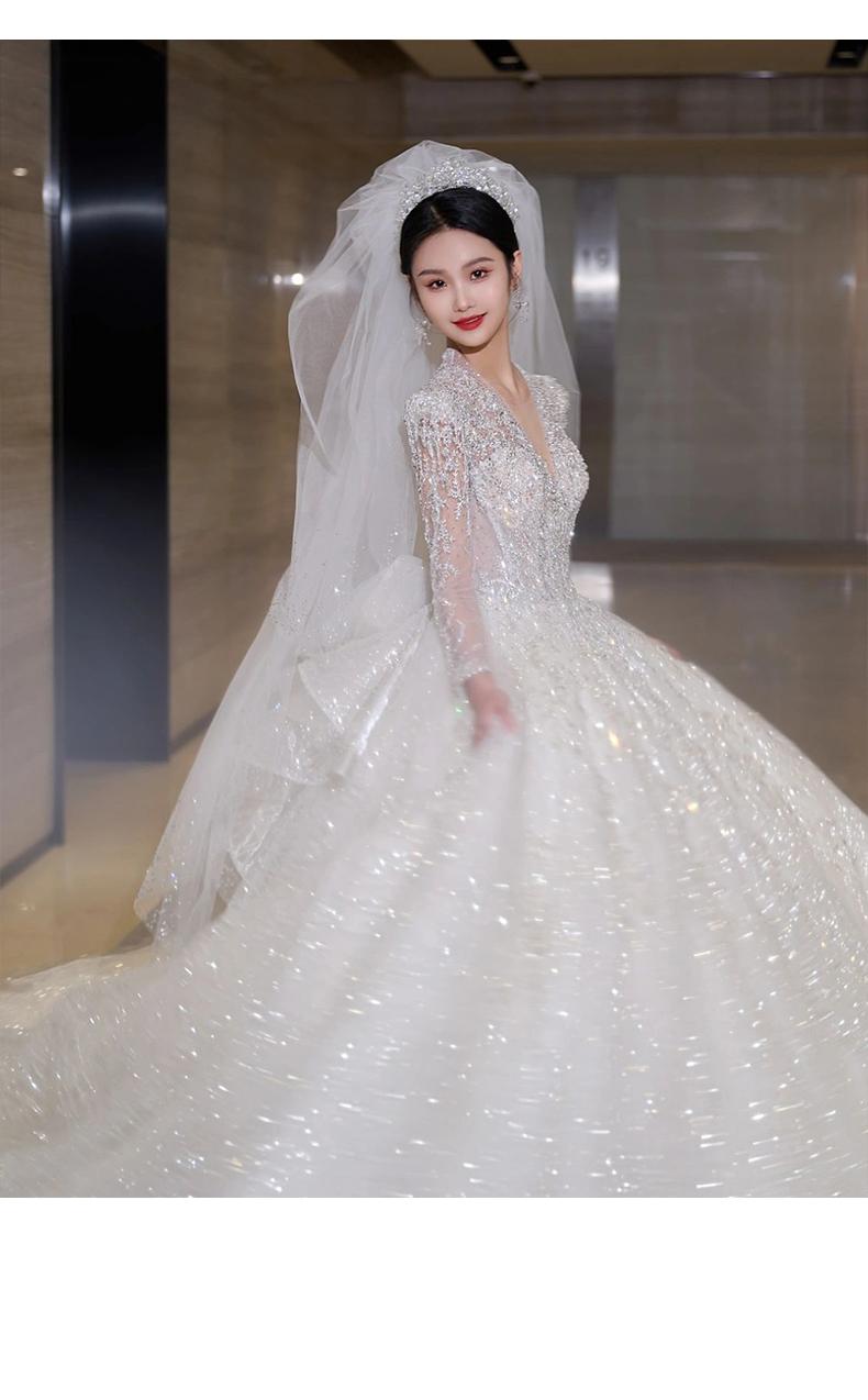 Luxury Glittery Long Sleeve Lace Up Bridal Dress