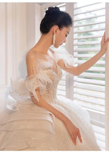 Load image into Gallery viewer, Luxury Sling Wedding Dress Boat Neck Glittery Pearls Lace Dress
