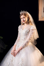 Load image into Gallery viewer, Luxury V Neck Long Sleeve Wedding Dress High Waist
