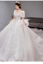Load image into Gallery viewer, Short Puff Sleeve Bridal Embroidered Organza And Tulle Sweetheart Heart Lace Wedding Gowns
