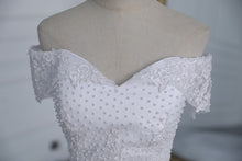 Load image into Gallery viewer, Off Shoulder Appliqes Pearls Long Train Bridal Gowns
