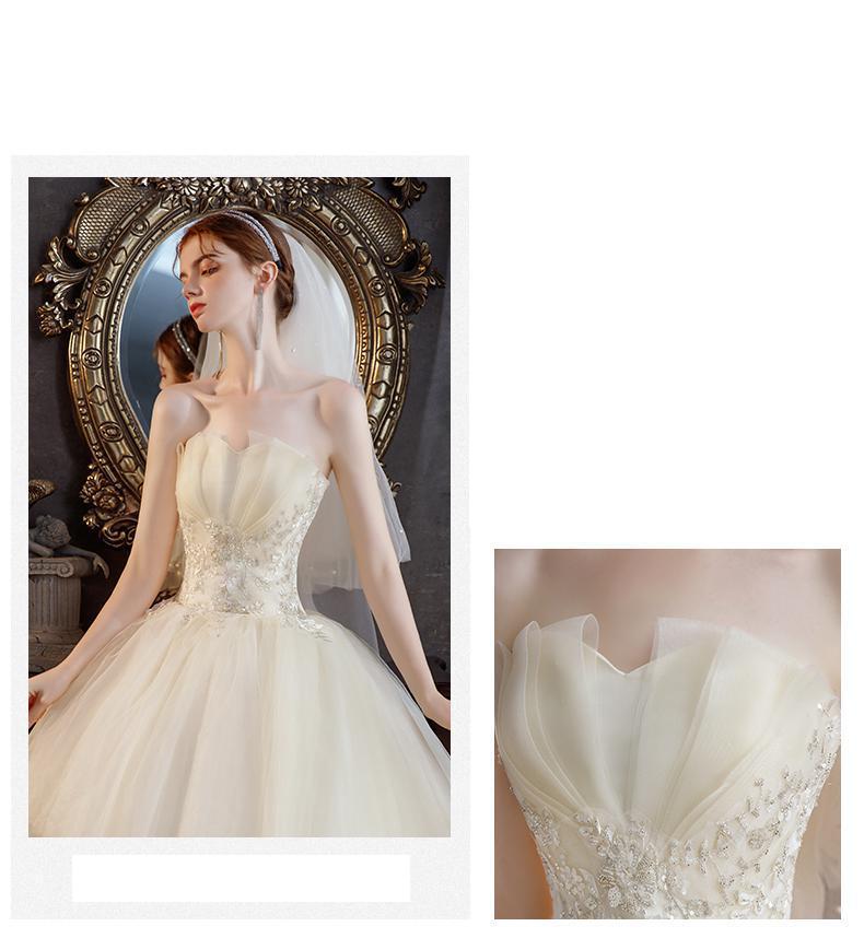 Elegant Strapless Wedding Dress Tulle Applique Lace Up Bridal Dress