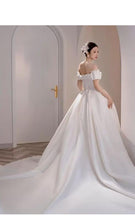Load image into Gallery viewer, Simple Off The Shoulder Satin Wedding Dress Boat Neck
