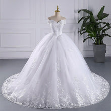 Load image into Gallery viewer, Luxury Embroidery Short Cap Sleeves Sweep Train Lace Wedding Gowns
