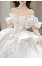 Load image into Gallery viewer, Boat Neck Satin Sweep Train Princess Wedding Gown Lace Embroidery
