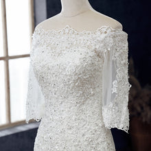 Load image into Gallery viewer, Boat Neck Mermaid Wedding Dress Lace Up Applique Bridal Dress

