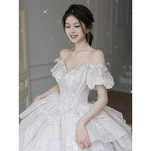 Load image into Gallery viewer, Bridal Dress Off The Shoulder Boat Neck With Bow Sequins Sweep Train
