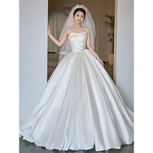 Load image into Gallery viewer, Simple Strapless Satin Wedding Dress Lace Up Train Princess
