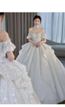 Load image into Gallery viewer, Bridal Dress Off The Shoulder Boat Neck With Bow Sequins Sweep Train
