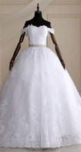 Load image into Gallery viewer, Long Train Ball Gown Belted Bridal Dress Off Shoulder
