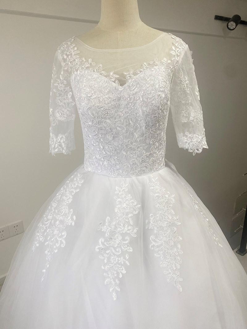 Half Sleeve Lace Wedding Dress New Lace Up Ball Gown Princess Luxury Appliques Wedding Dresses