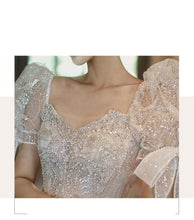Load image into Gallery viewer, Short Sleeve Embroidered Tulle Ball Gown Wedding Gowns Shinny Princess
