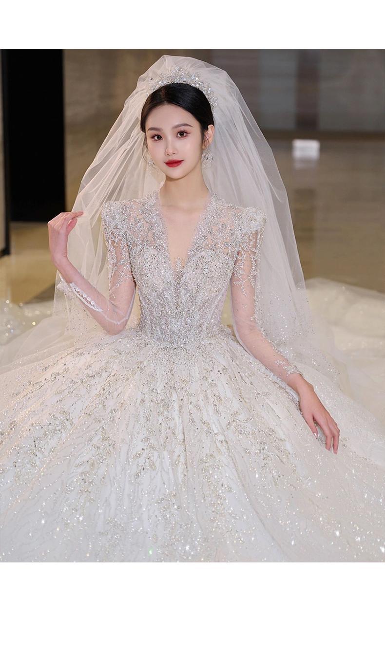 Luxury Glittery Long Sleeve Lace Up Bridal Dress