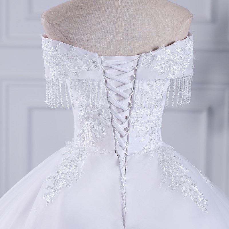 Luxury Crystal Beaded Wedding Dresses New Plus Size White Cap Sleeve Wedding Gown Pretty Lace On Neck Africa Style Wedding Dress