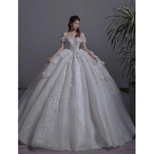 Load image into Gallery viewer, Floral Print Off The Shoulder Lace Luxury Wedding Dress
