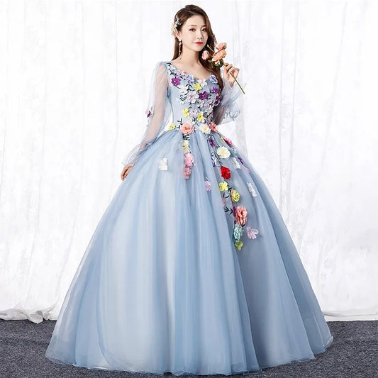 Elegant Ball Gown Women Quinceanera Dresses Tulle 3D Flowers Prom Birthday Party Gowns