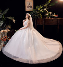 Load image into Gallery viewer, Lace V-neck Sweep Train Wedding Gowns Sleeveless Embroidery Bridal Dress
