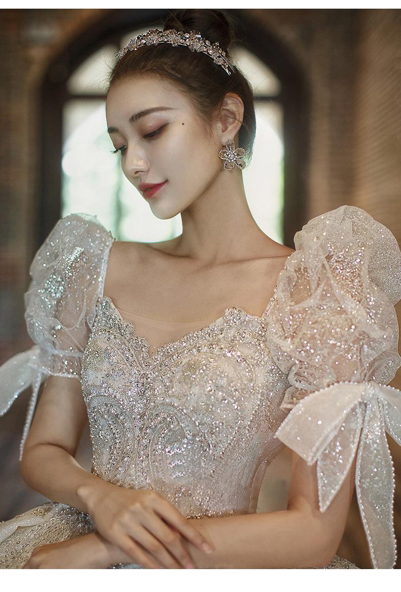 Luxury Beading Lace Wedding Dress 2023 V Neck Puff Sleeve Princess Wedding Gown With Big Sweep Train Plus Size Wedding Dress