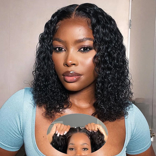 Glueless Curly  Human Hair Pre Plucked Pre Cut BOB Wig 5x5 Deep Wave  Wig