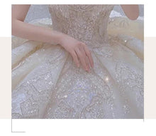 Load image into Gallery viewer, Luxury Vintage Shiny Long Train Big Beading Ball Gown
