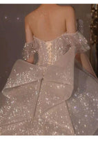 Load image into Gallery viewer, Strapless Wedding Dress Off The Shoulder With Bow Glittery Lace

