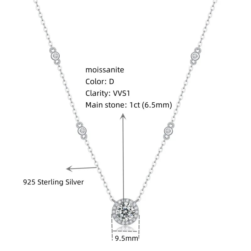 D Color 1ct Moissanite 925 Sterling Silver Starlight Necklaces