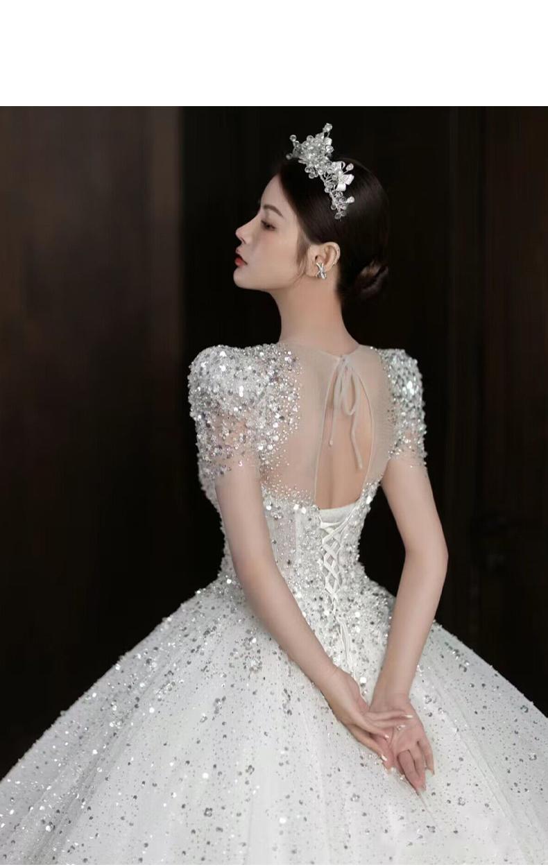 Bridal Dress Sequin Embellishment O Neck Floor-length Back Strap Sweep Train